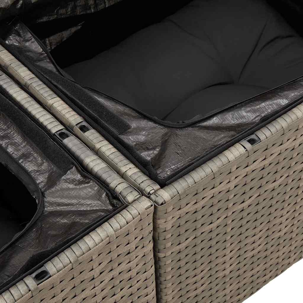 10 Piece Garden Sofa Set with Cushions Grey Poly Rattan Acacia