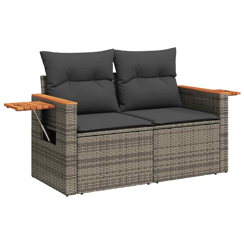 10 Piece Garden Sofa Set with Cushions Grey Poly Rattan Acacia