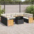 10 Piece Garden Sofa Set with Cushions Black Poly Rattan Acacia