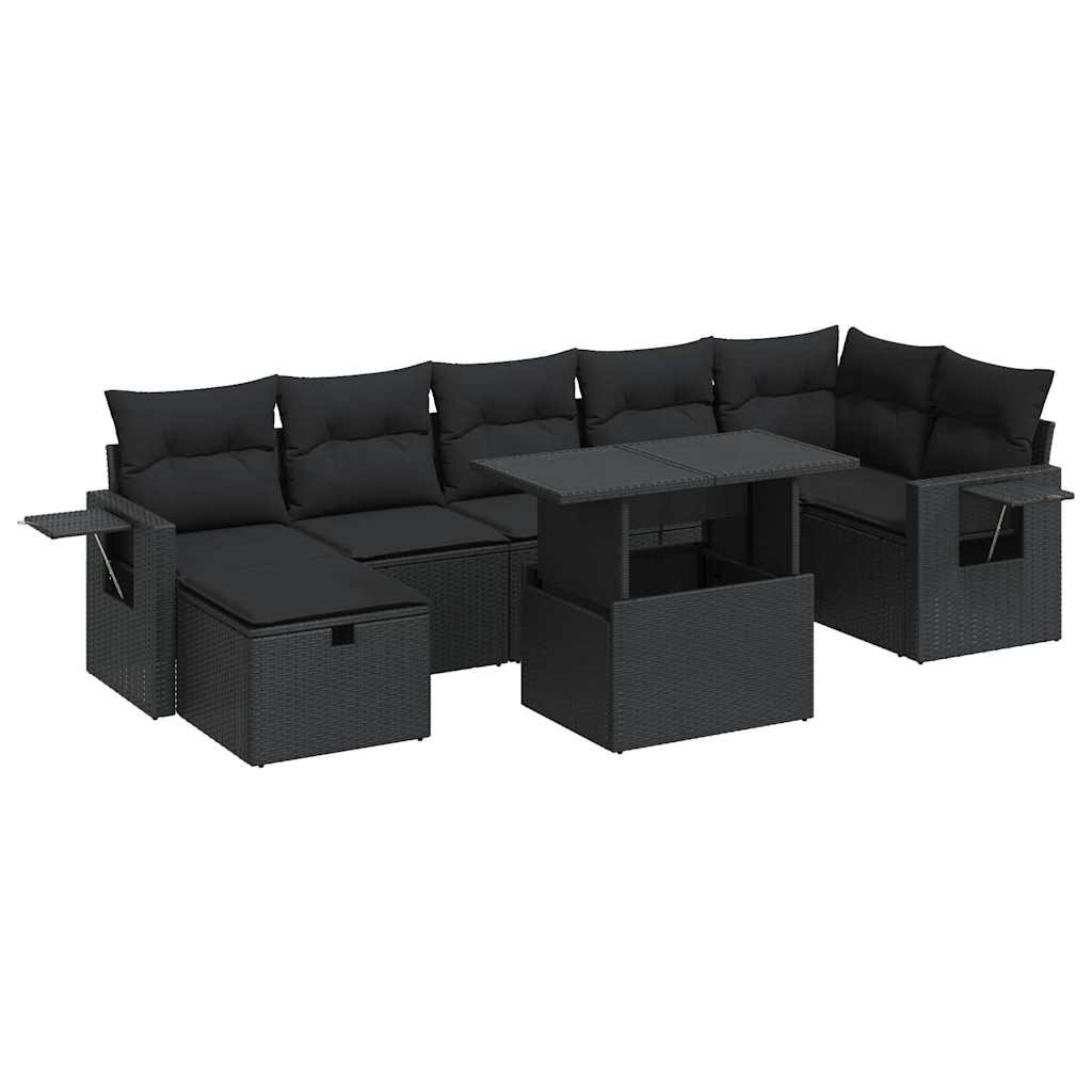 8 Piece Garden Sofa Set with Cushions Black Poly Rattan