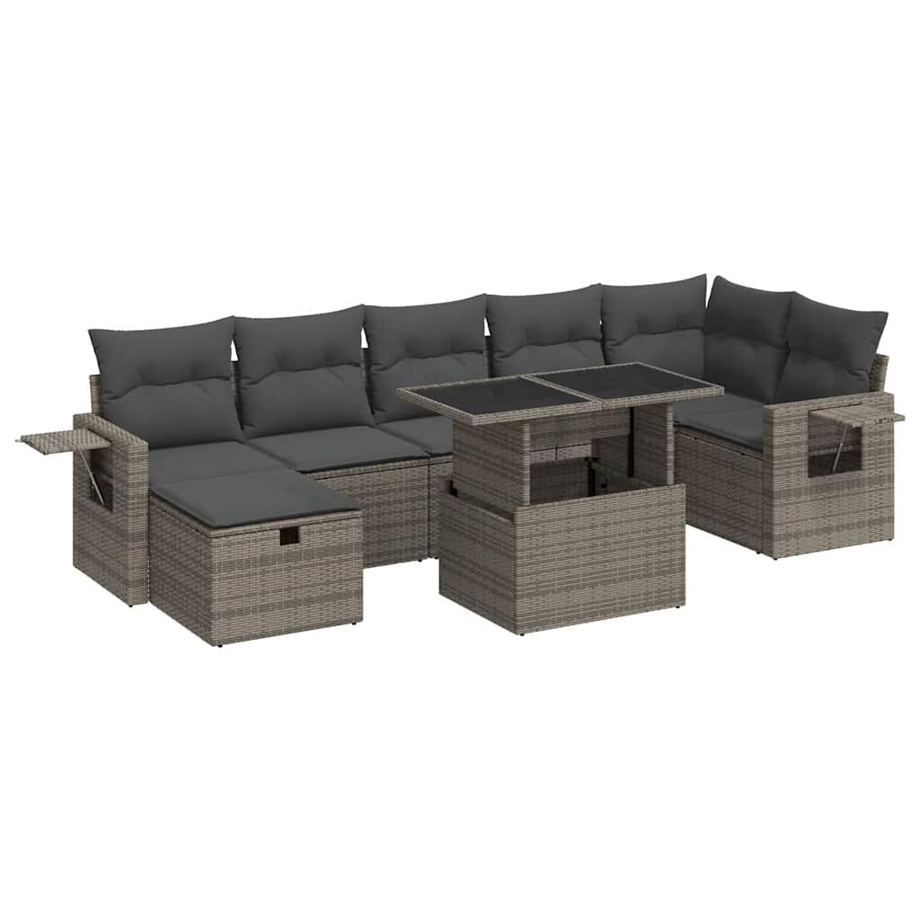 8 Piece Garden Sofa Set with Cushions Grey Poly Rattan