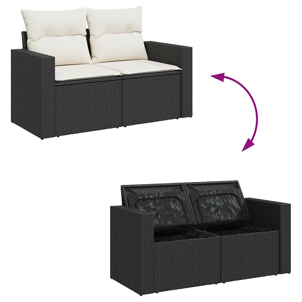 9 Piece Garden Sofa Set with Cushions Black Poly Rattan Acacia