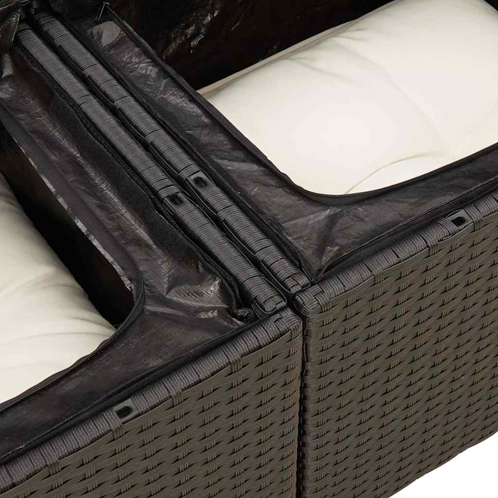 9 Piece Garden Sofa Set with Cushions Black Poly Rattan Acacia