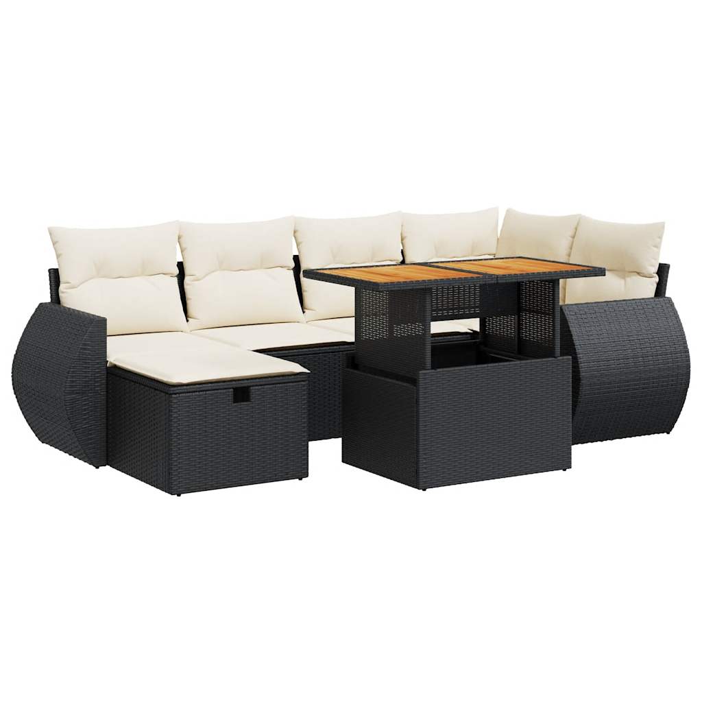 8 Piece Garden Sofa Set with Cushions Black Poly Rattan Acacia