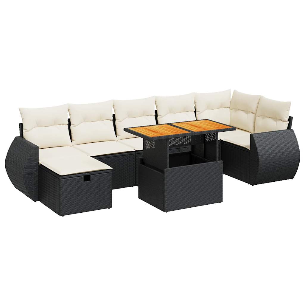 5 Piece Garden Sofa Set with Cushions Black Poly Rattan Acacia