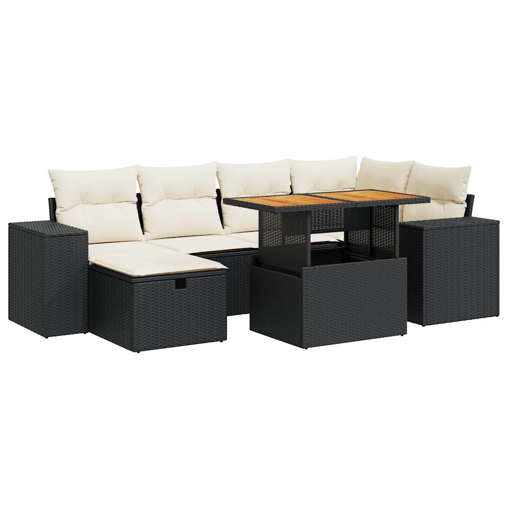 8 Piece Garden Sofa Set with Cushions Black Poly Rattan Acacia