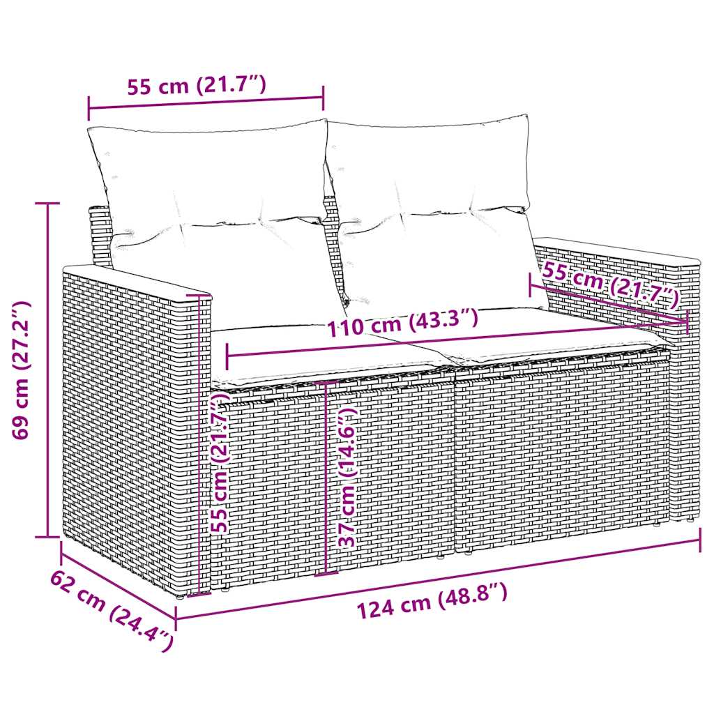 6 Piece Garden Sofa Set with Cushions Grey Poly Rattan