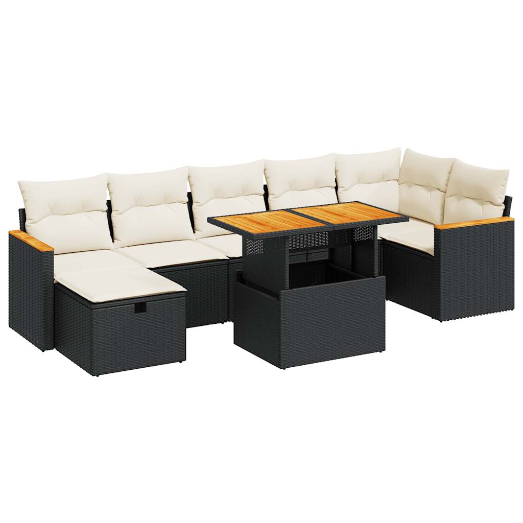 5 Piece Garden Sofa Set with Cushions Black Poly Rattan