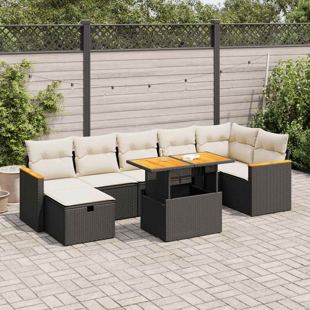5 Piece Garden Sofa Set with Cushions Black Poly Rattan