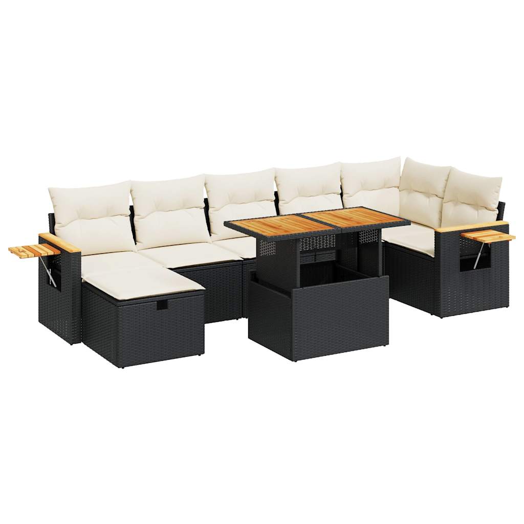 5 Piece Garden Sofa Set with Cushions Black Poly Rattan