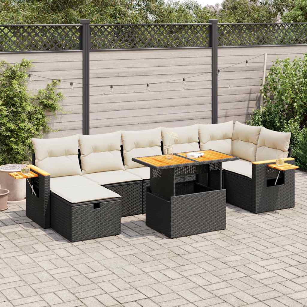 5 Piece Garden Sofa Set with Cushions Black Poly Rattan