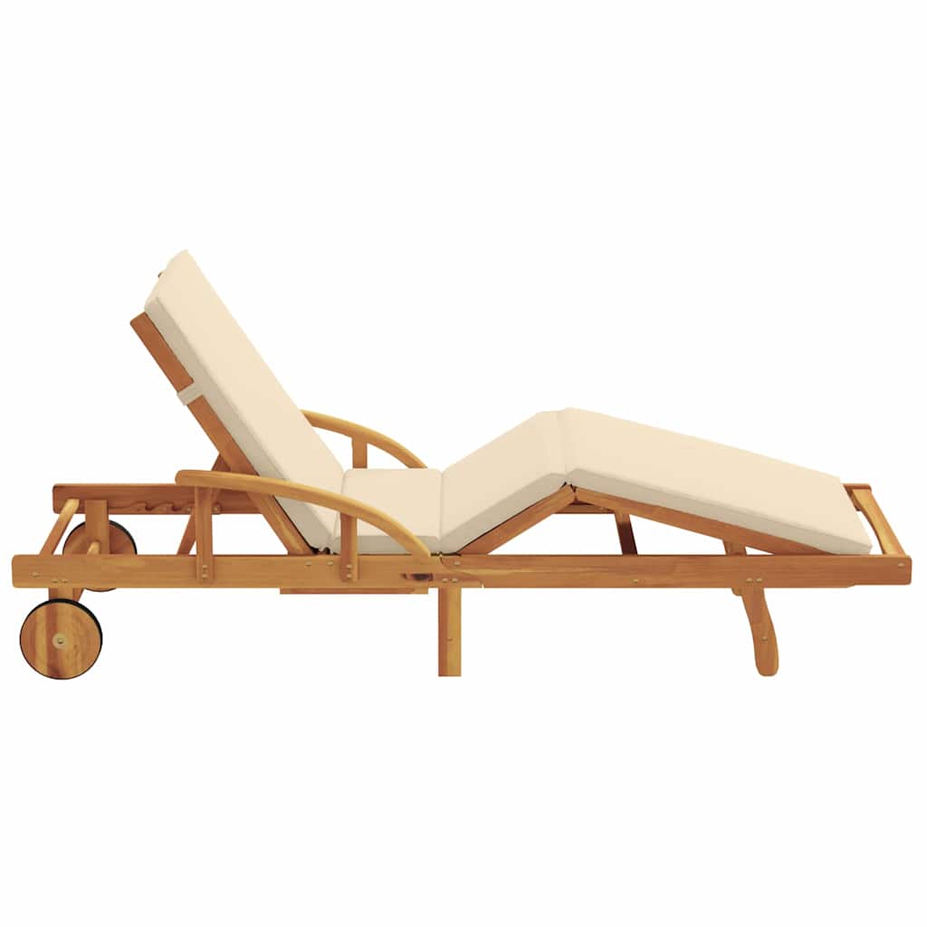 Sun Lounger Beige 200 x 67 x 84 cm Solid Acacia Wood
