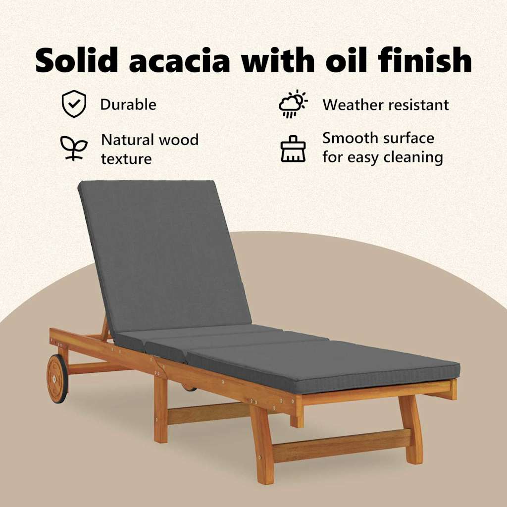 Sun Lounger Reclining Brown 199 x 63 x 85 cm Solid Acacia Wood