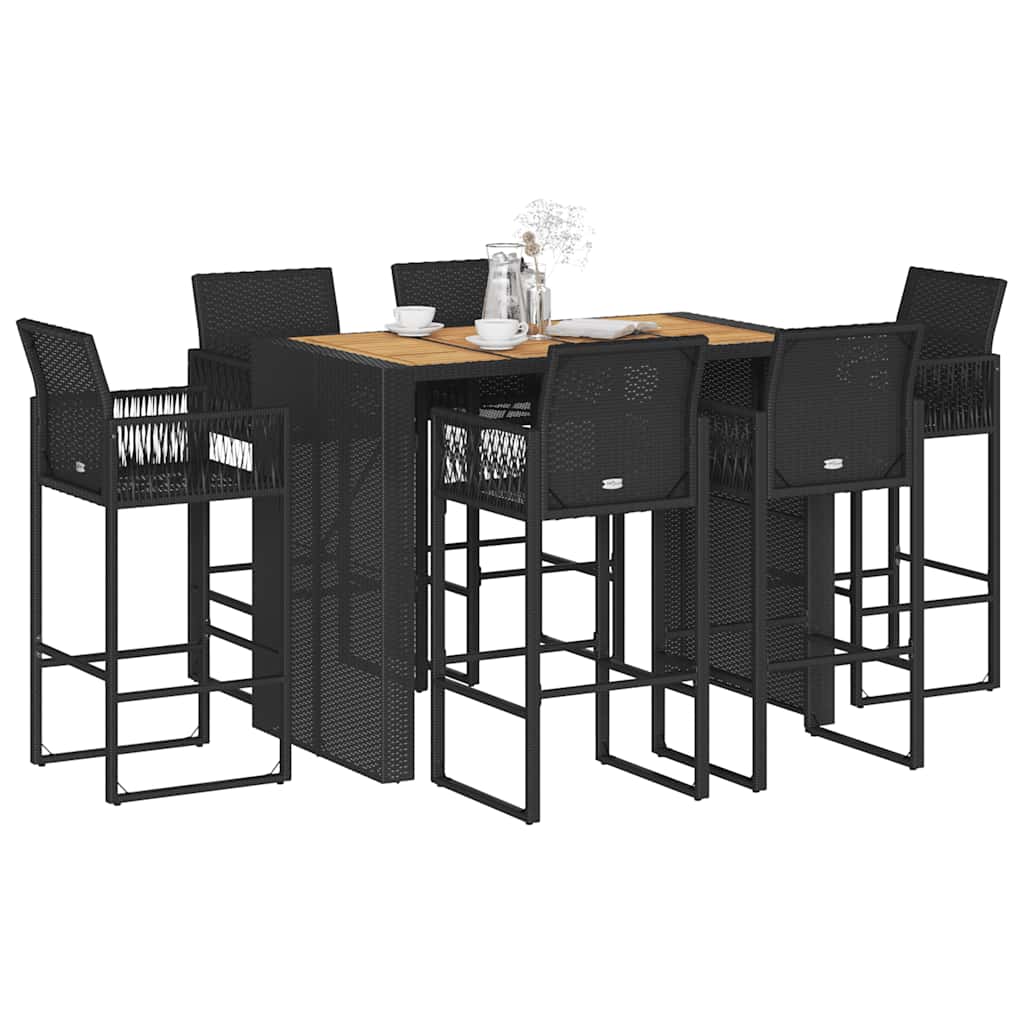 7 Piece Garden Bar Set without Cushions Black