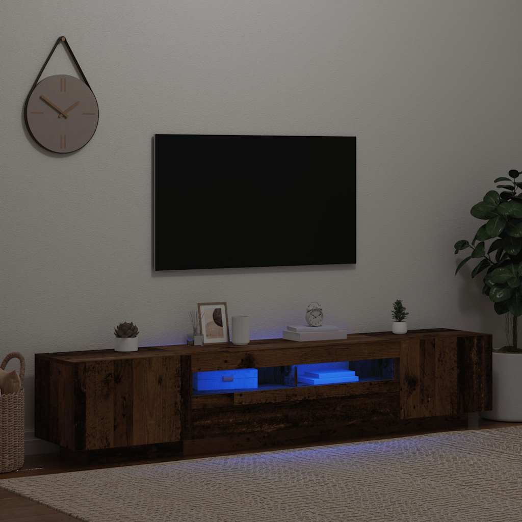 TV Cabinet with LED Lights Old Wood 200x35x40 cm Engineered Wood