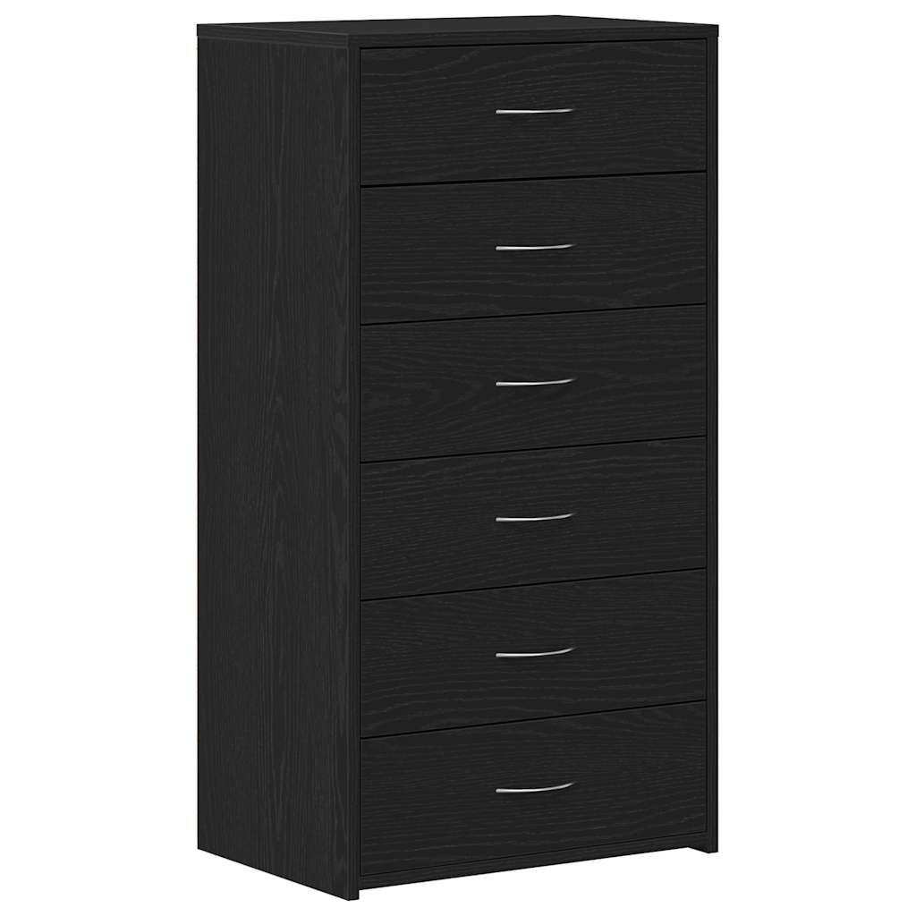 Sideboard with 6 Drawers Black Oak 50x34x96 cm Engineered Wood