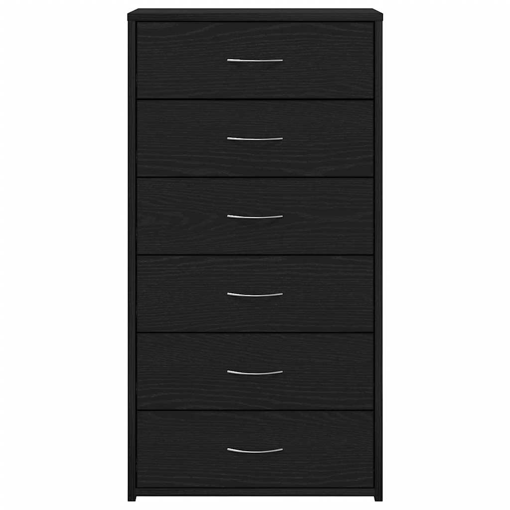 Sideboard with 6 Drawers Black Oak 50x34x96 cm Engineered Wood