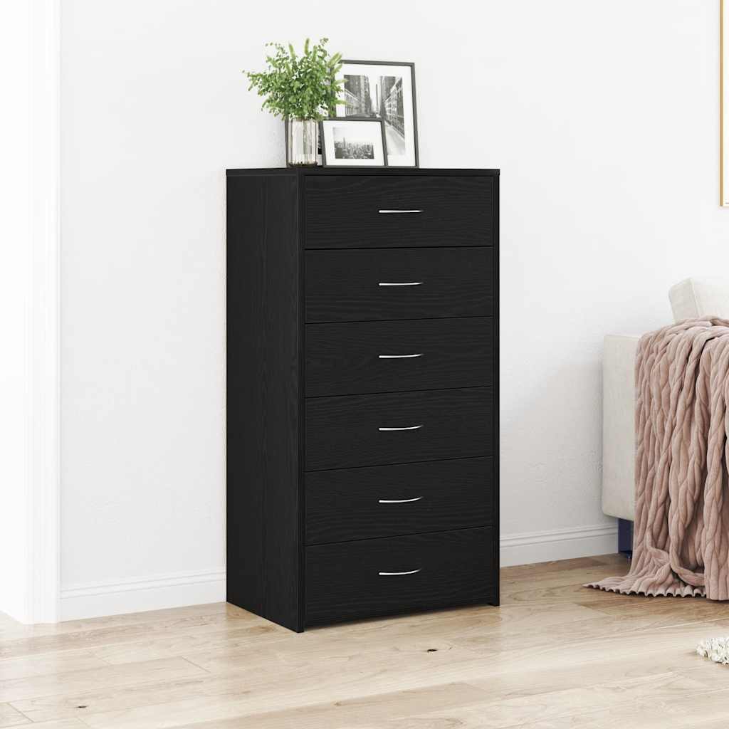 Sideboard with 6 Drawers Black Oak 50x34x96 cm Engineered Wood