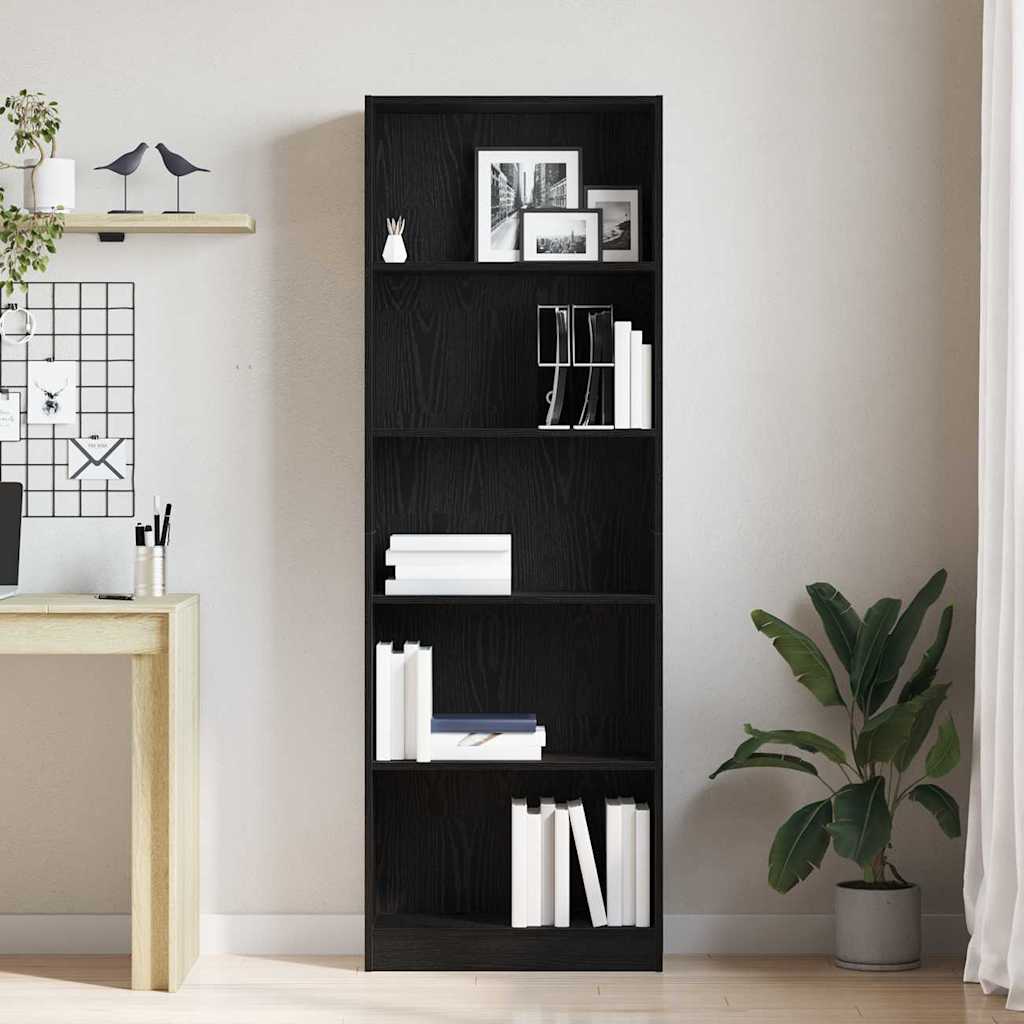 Bookcase Black Oak 60 x 24 x 176 cm Engineered Wood