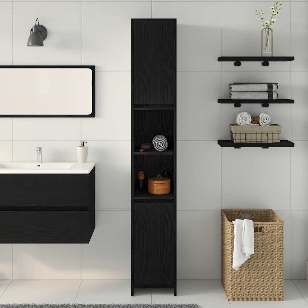 Bathroom Cabinet Black Oak 30 x 30 x 183,5 cm Engineered Wood