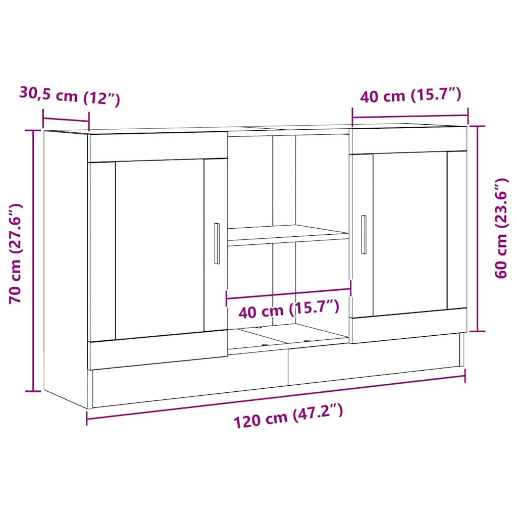 Sideboard Black Oak 120 x 30,5 x 70 cm Engineered Wood