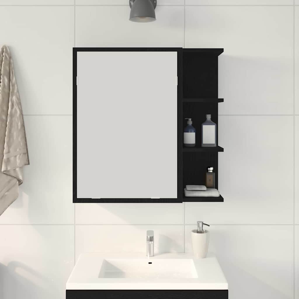 Bathroom Mirror Cabinet with Door Black Oak 62,5 x 20,5 x 64 cm