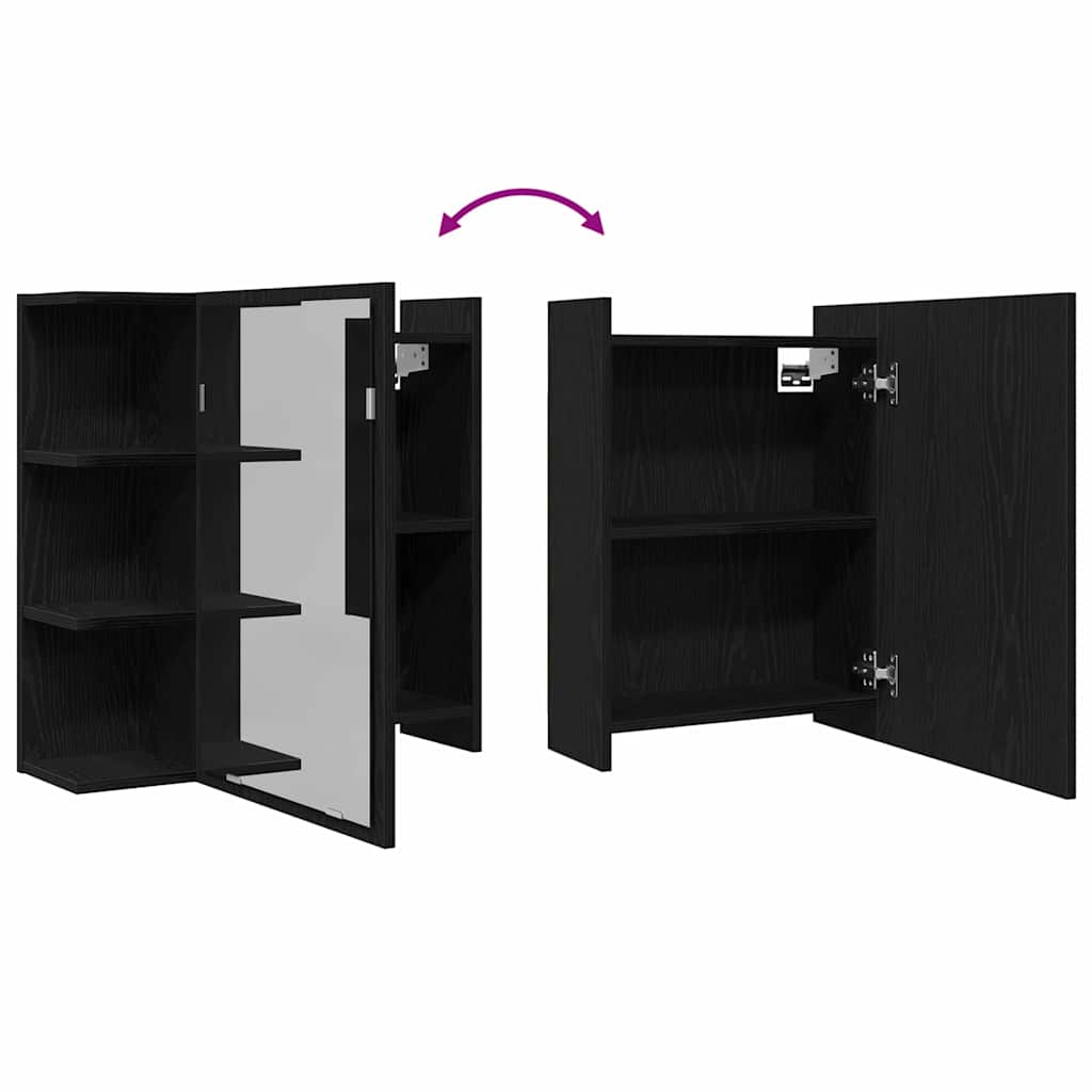 Bathroom Mirror Cabinet with Door Black oak 62.5 x 20.5 x 64 cm