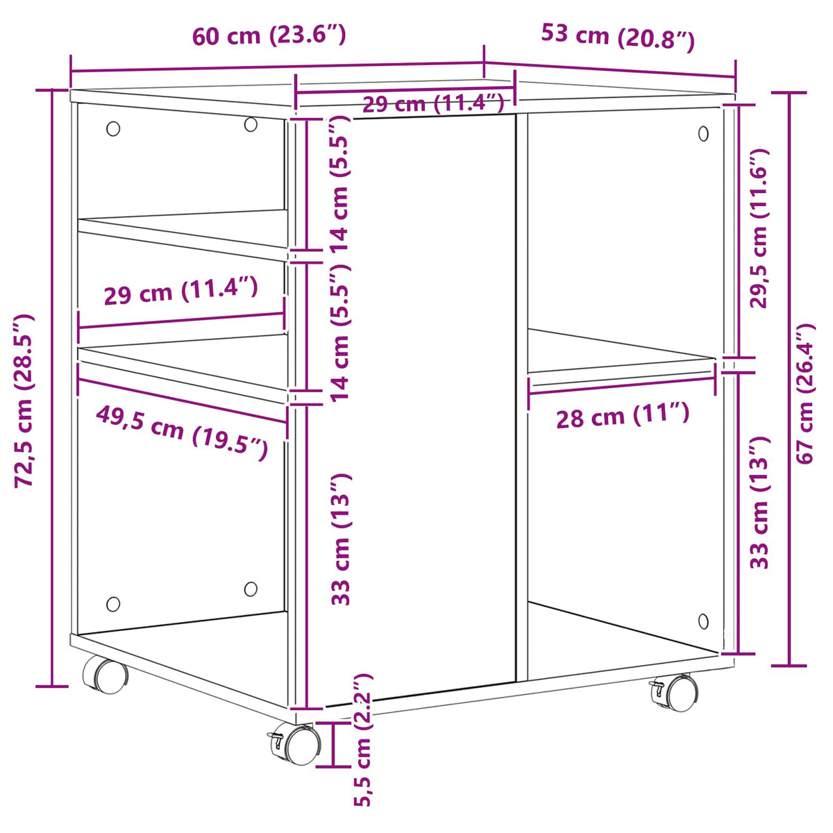 Storage Cabinet Black Oak 60 x 53 x 72,5 cm Engineered Wood