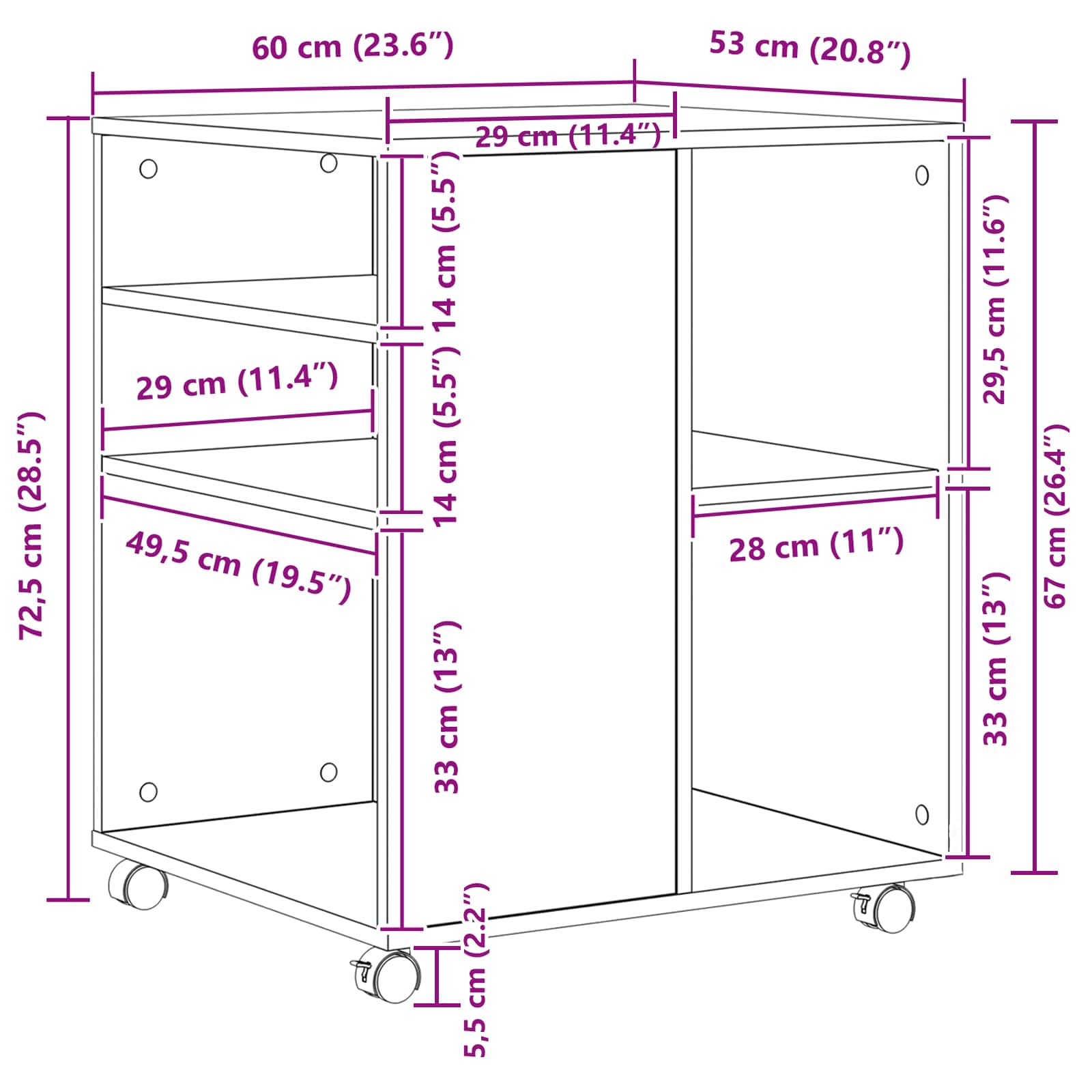 Storage Cabinet Black Oak 60 x 53 x 72,5 cm Engineered Wood