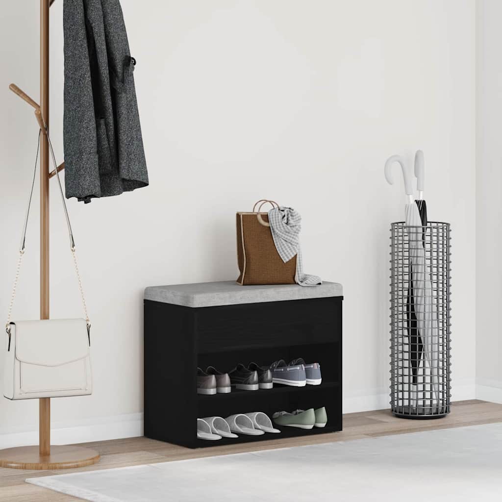 Shoe Bench with Shelf Black Oak 60 x 30 x 45 cm Engineered Wood