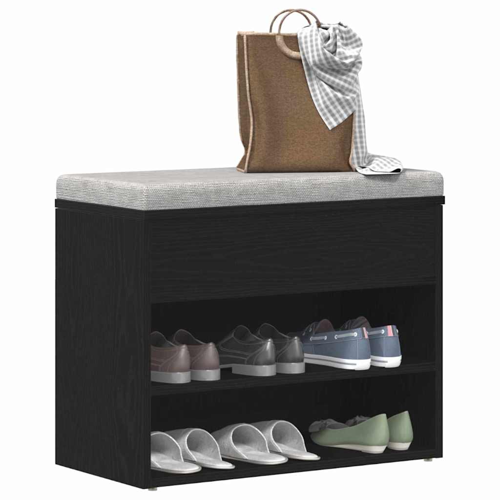 Shoe Bench with Shelf Black Oak 60 x 30 x 45 cm Engineered Wood