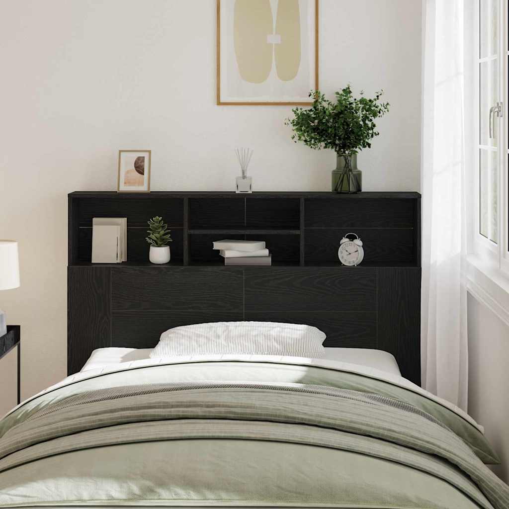 Headboard Cabinet Black Oak 140 x 19 x 103,5 cm Engineered Wood