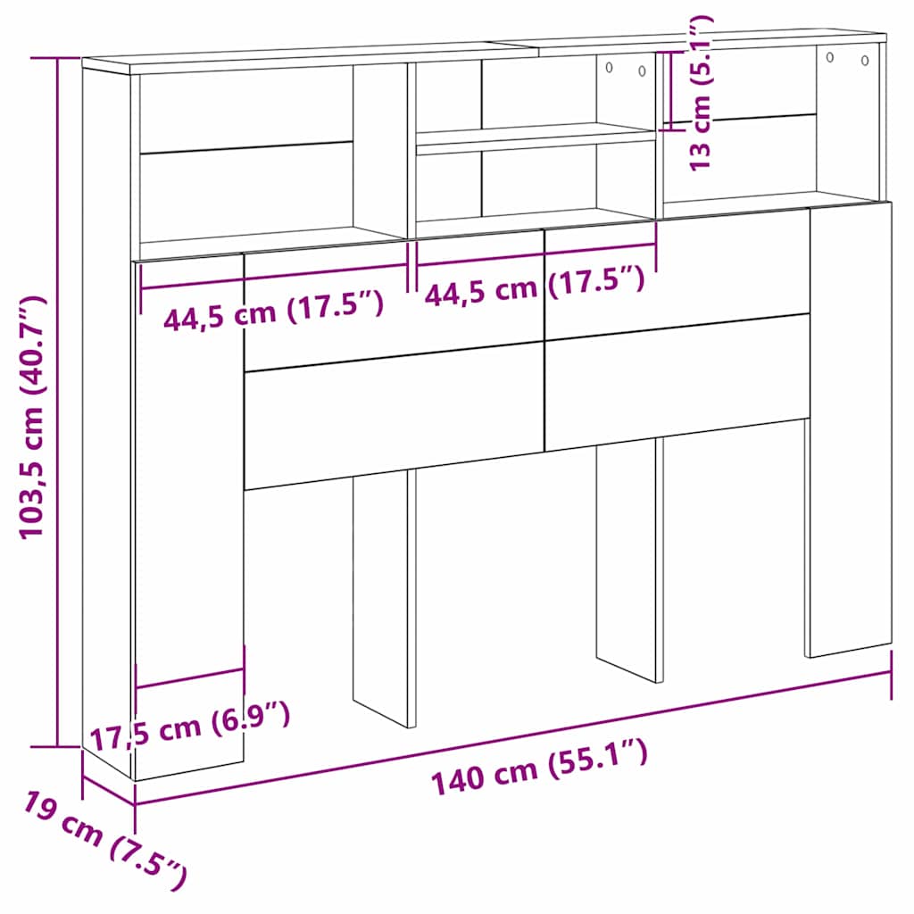 Headboard Cabinet Black Oak 140 x 19 x 103,5 cm Engineered Wood