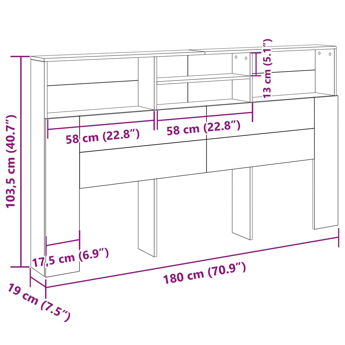 Headboard Cabinet Black Oak 180 x 19 x 103,5 cm Engineered Wood