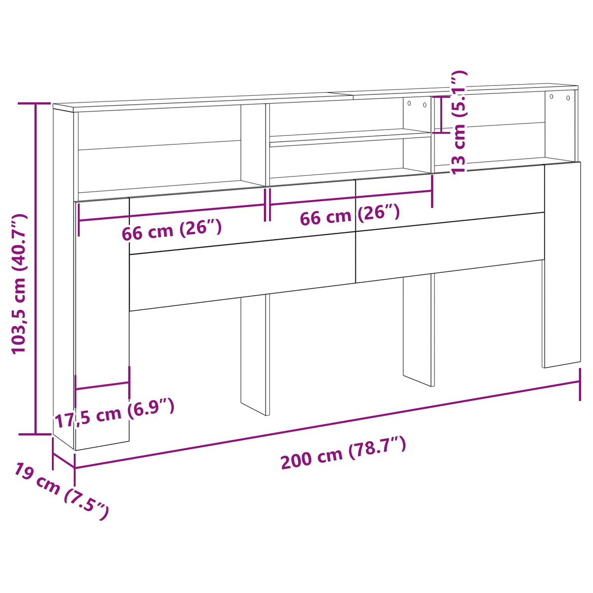 Headboard Cabinet Black Oak 200 x 19 x 103,5 cm Engineered Wood