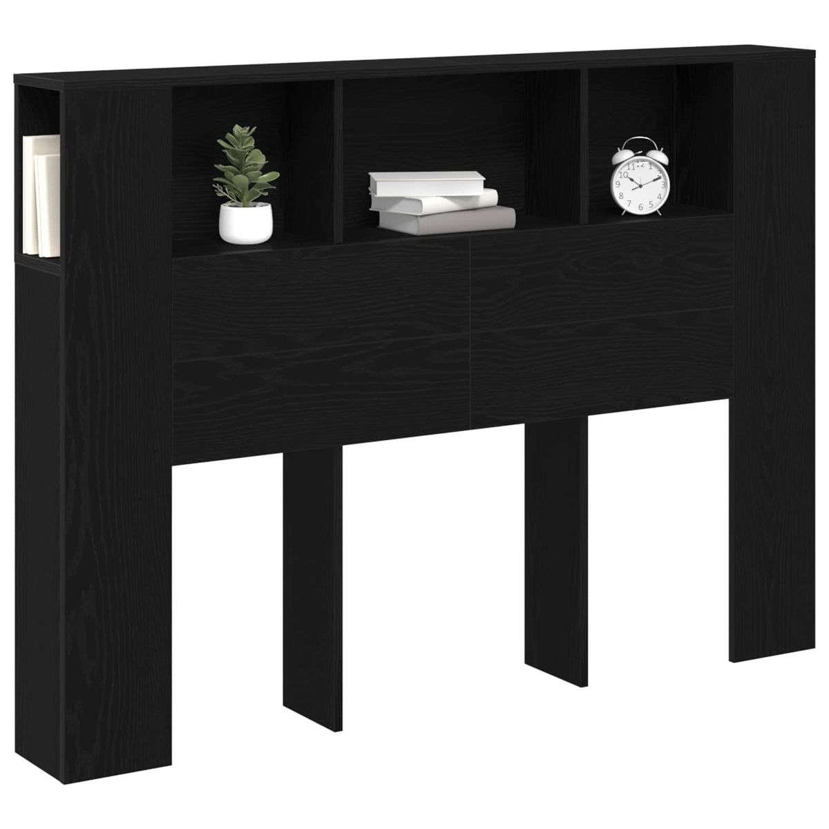 Headboard Cabinet with Storage Black Oak Engineered Wood