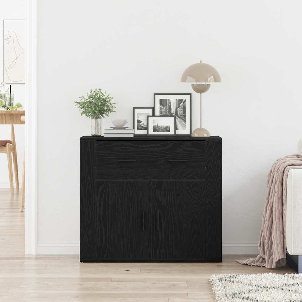 Sideboard with Drawer Black Oak 80 x 33 x 70 cm Engineered Wood