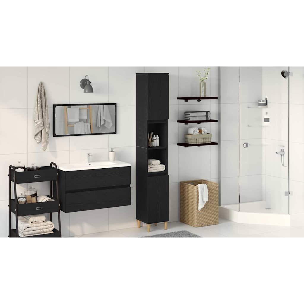 Bathroom Cabinet Black Oak 30 x 30 x 190 cm Engineered Wood