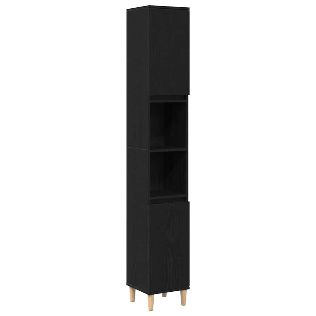Bathroom Cabinet Black Oak 30 x 30 x 190 cm Engineered Wood