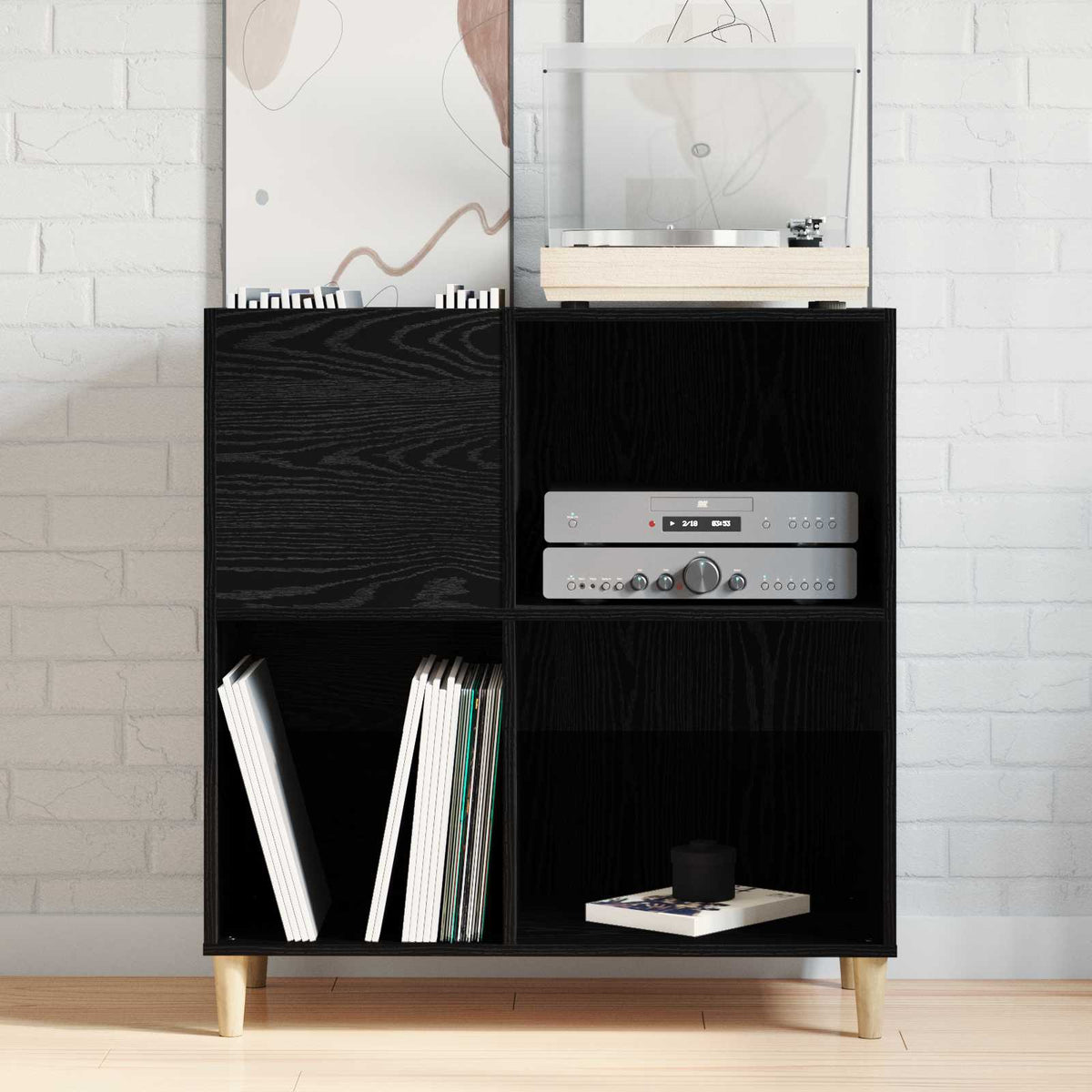 Record Cabinet Black Oak 84,5 x 38 x 89 cm Engineered Wood