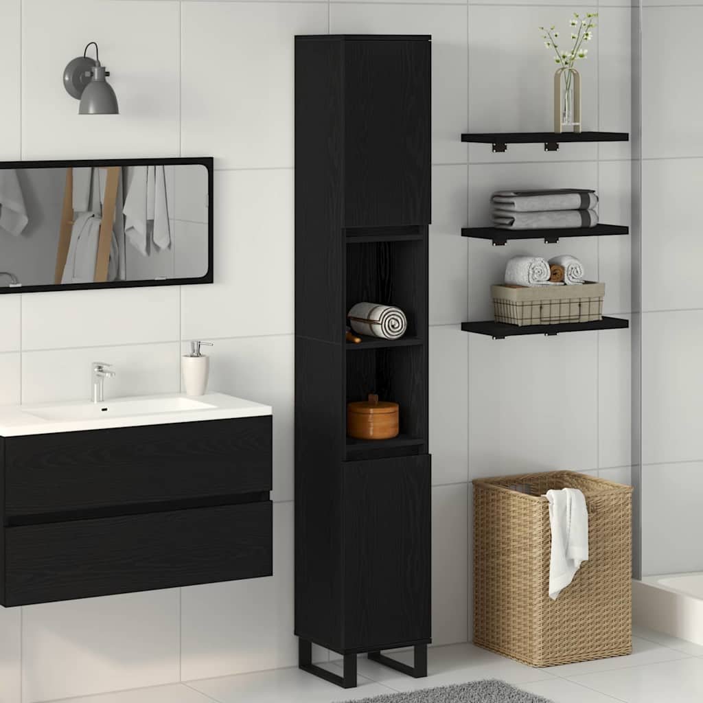 Bathroom Cabinet Black oak 30 x 30 x 190 cm Engineered Wood