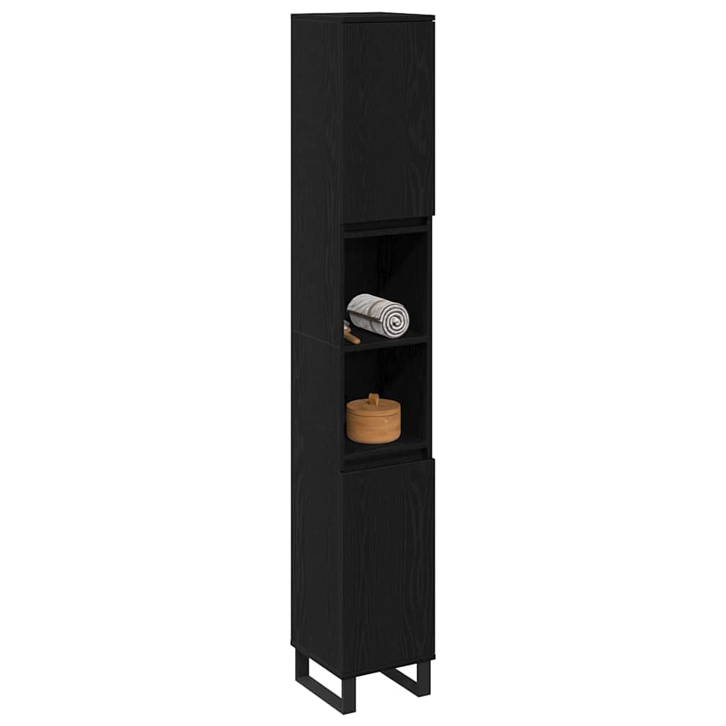 Bathroom Cabinet Black oak 30 x 30 x 190 cm Engineered Wood