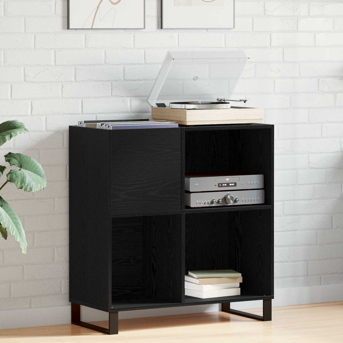Record Cabinet Black Oak 85 x 38 x 89 cm Engineered Wood