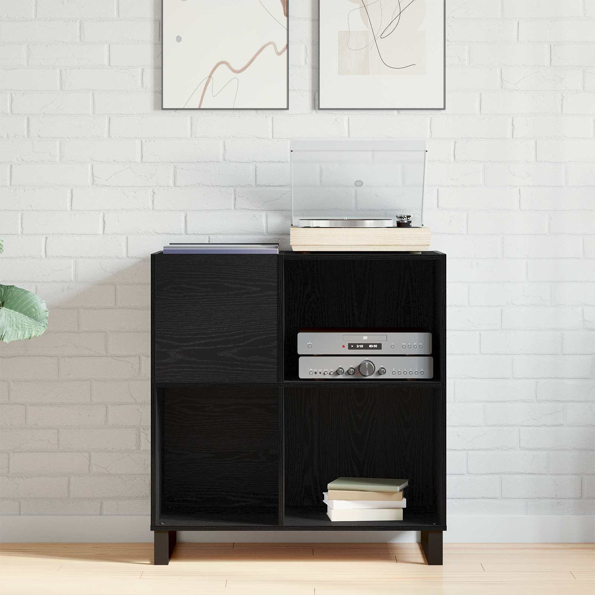 Record Cabinet Black Oak 85 x 38 x 89 cm Engineered Wood