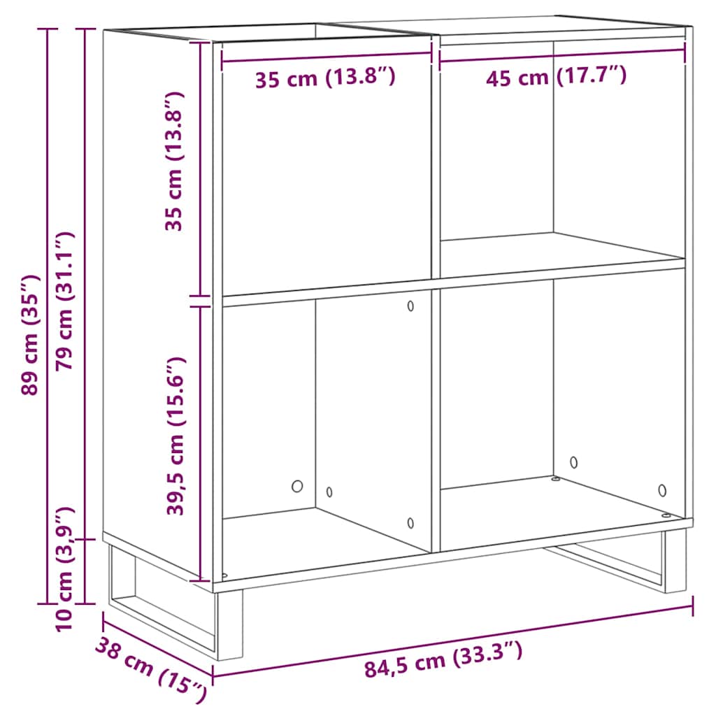 Record Cabinet Black Oak 85 x 38 x 89 cm Engineered Wood