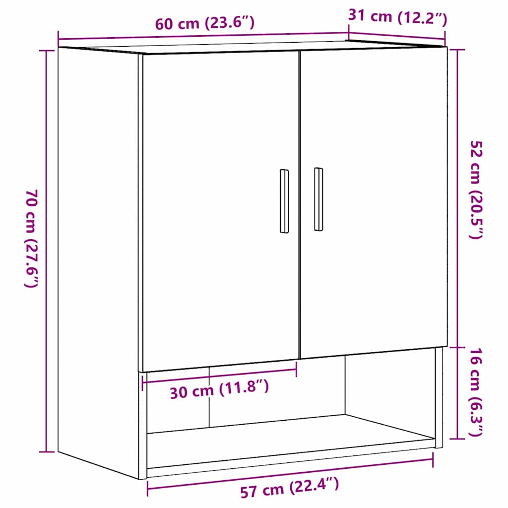 Wall-mounted Cabinet Black Oak 60 x 31 x 70 cm Engineered Wood