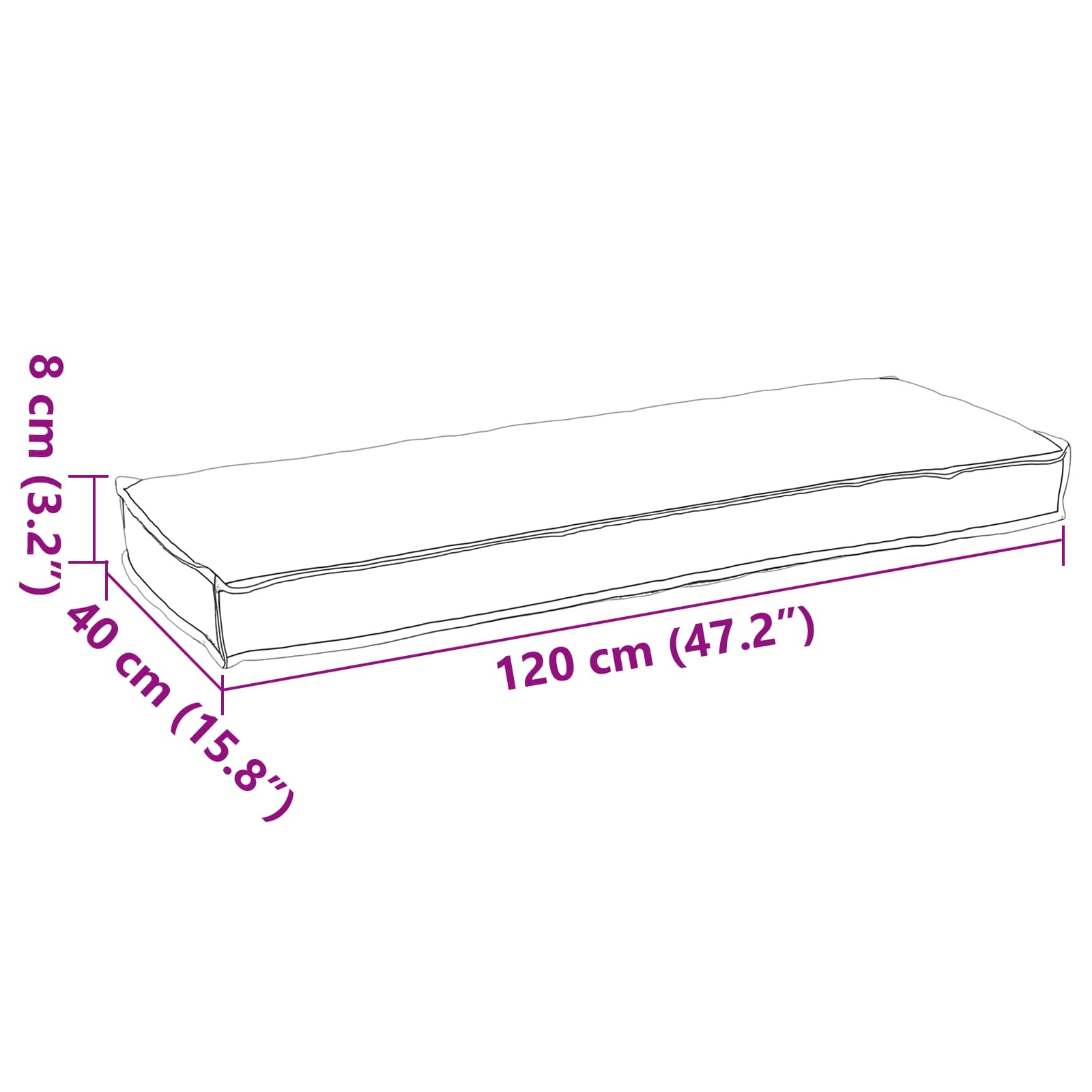 Cushion Anthracite 120 x 40 x 8 cm Oxford Fabric