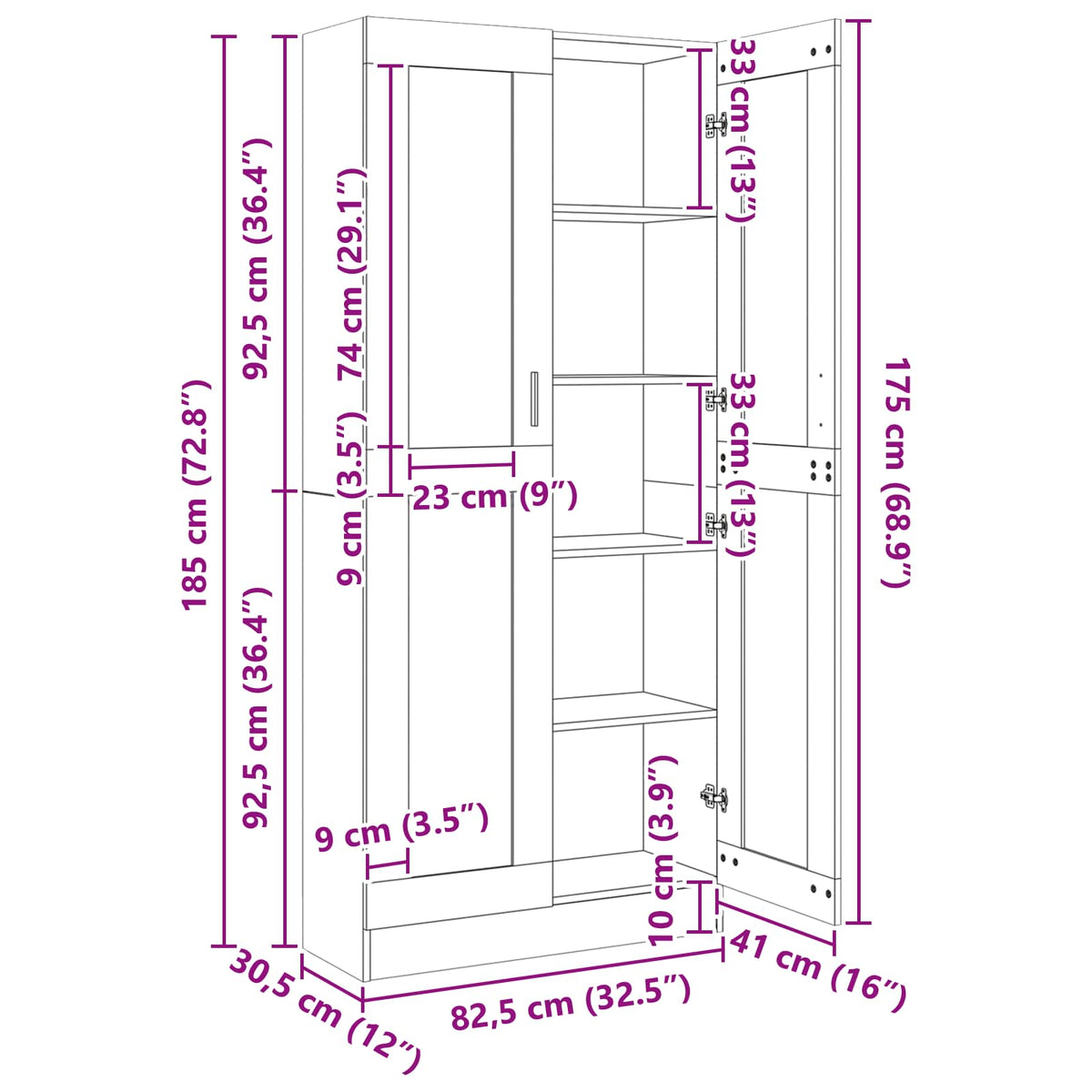 Book Cabinet Black oak 82,5 x 30,5 x 185 cm Engineered Wood