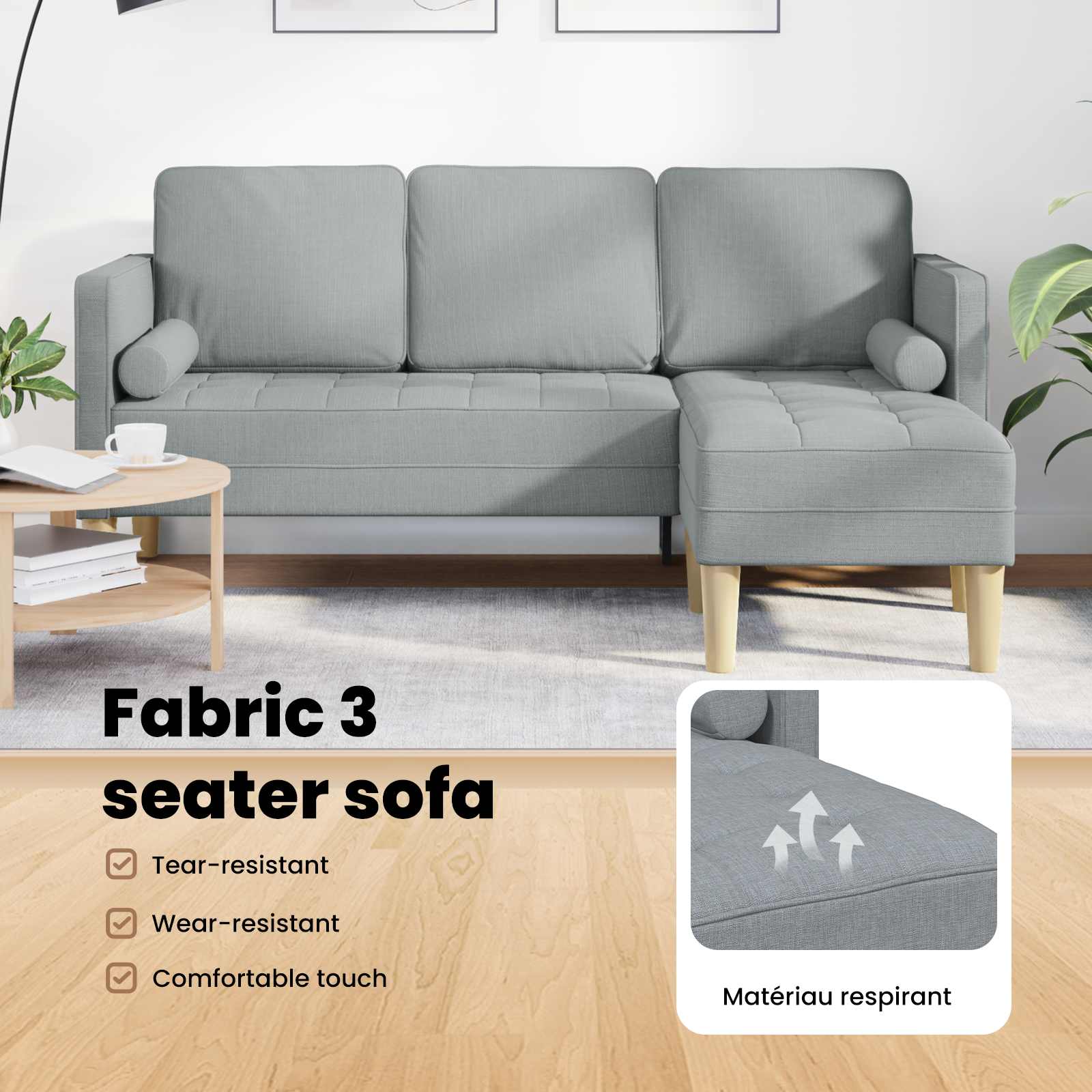 Sofa Set with Cushion Light Grey Polyester