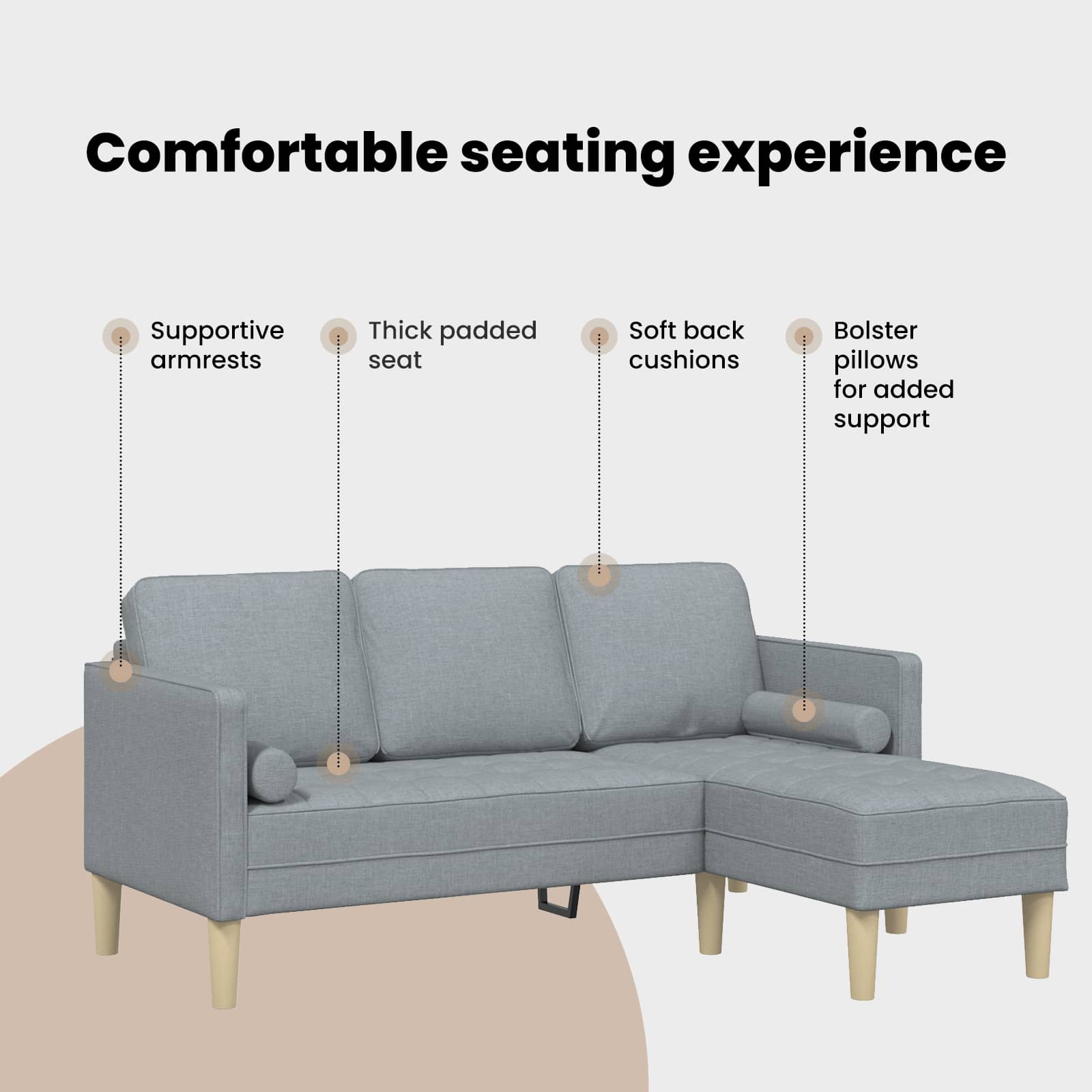 Sofa Set with Cushion Light Grey Polyester